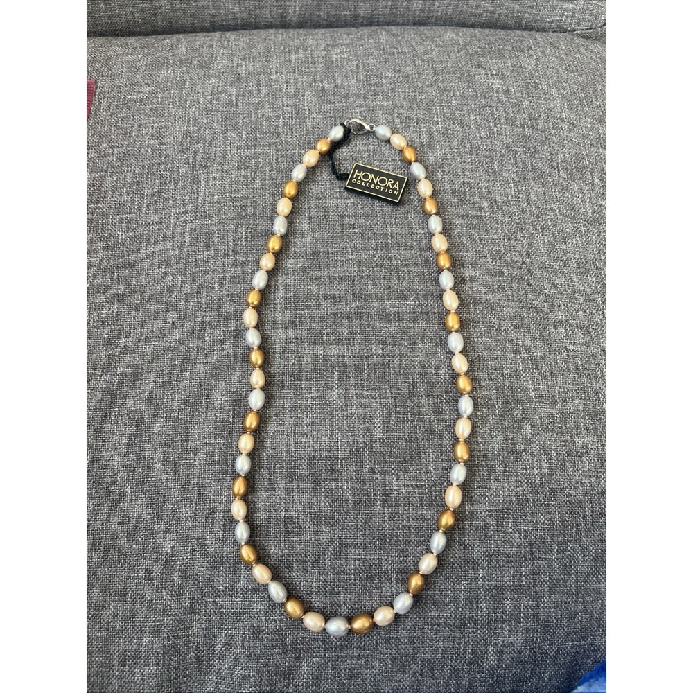 Honora Multi Color Ringed Baroque Pearl Necklace 8.7mm - Sterling Clasp